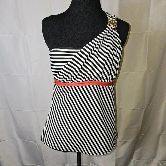Allen B one shoulder stripe bathingsuit top - Picture 2 of 8